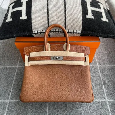 BIRKIN 25 TOUCH MISSISSIPPIENSIS ALLIGATOR LEATHER & TOGO LEATHER GOLD WITH PALLADIUM HARDWARE (PHW) - 1