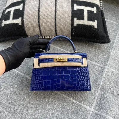 MINI KELLY II (20) SHINY MISSISSIPPIENSIS ALLIGATOR LEATHER BLUE ELECTRIC WITH GOLD HARDWARE (GHW) - 1