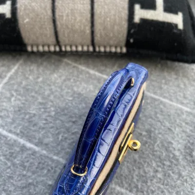 MINI KELLY II (20) SHINY MISSISSIPPIENSIS ALLIGATOR LEATHER BLUE ELECTRIC WITH GOLD HARDWARE (GHW) - 5