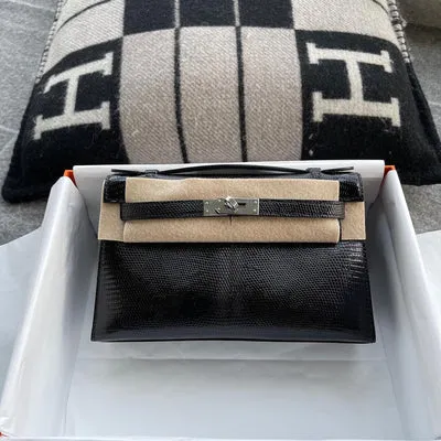 KELLY POCHETTE NOIR (BLACK) LIZARD (LÉZARD) WITH PALLADIUM HARDWARE (PHW) - 1