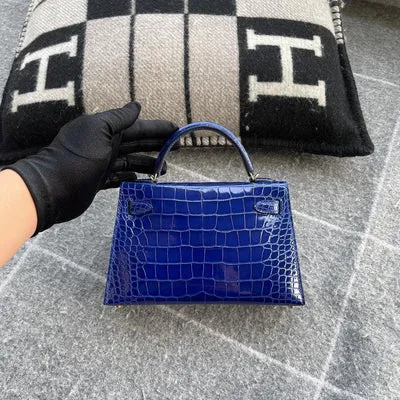 MINI KELLY II (20) SHINY MISSISSIPPIENSIS ALLIGATOR LEATHER BLUE ELECTRIC WITH GOLD HARDWARE (GHW) - 2