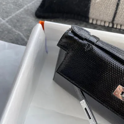 KELLY POCHETTE NOIR (BLACK) LIZARD (LÉZARD) WITH PALLADIUM HARDWARE (PHW) - 3
