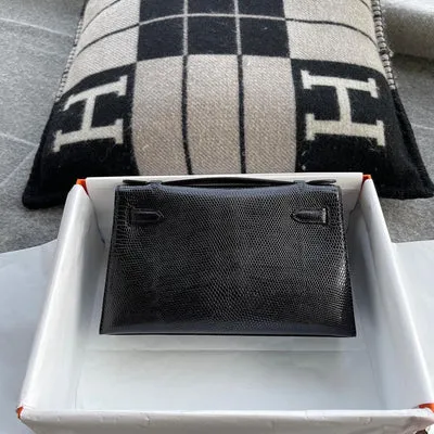 KELLY POCHETTE NOIR (BLACK) LIZARD (LÉZARD) WITH PALLADIUM HARDWARE (PHW) - 2