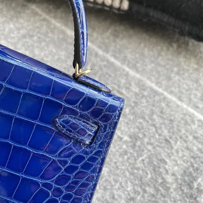 MINI KELLY II (20) SHINY MISSISSIPPIENSIS ALLIGATOR LEATHER BLUE ELECTRIC WITH GOLD HARDWARE (GHW) - 4