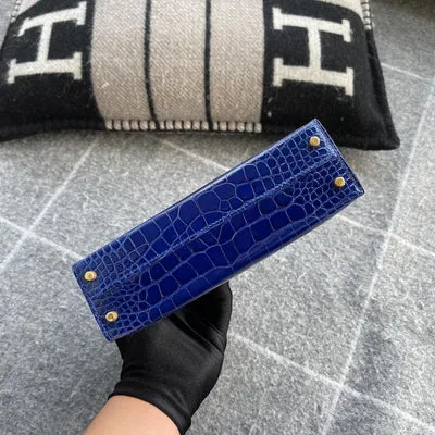 MINI KELLY II (20) SHINY MISSISSIPPIENSIS ALLIGATOR LEATHER BLUE ELECTRIC WITH GOLD HARDWARE (GHW) - 6