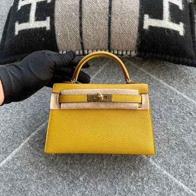 MINI KELLY II (20) CHEVRE LEATHER JAUNE AMBRE WITH GOLD HARDWARE (GHW) - 1