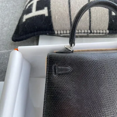 KELLY 25 NOIR (BLACK) LIZARD WITH PALLADIUM HARDWARE (PHW) - 4