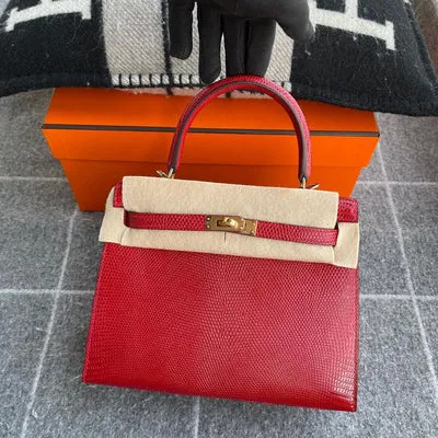 KELLY 25 LIZARD LEATHER ROUGE WITH GOLD HARDWARE (GHW) - 3