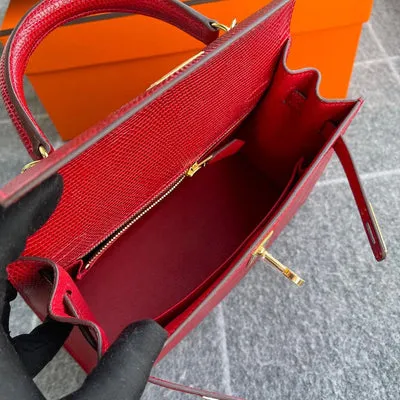 KELLY 25 LIZARD LEATHER ROUGE WITH GOLD HARDWARE (GHW) - 4
