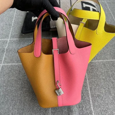 PICOTIN 18 LOCK CLEMENCE LEATHER BI-COLOR ROSE AZALEE & SESAME WITH PALLADIUM HARDWARE (PHW) - 1