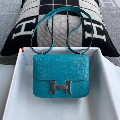 CONSTANCE 18 (MINI) MATTE MISSISSIPPIENSIS ALLIGATOR LEATHER BLEU PAON WITH PALLADIUM HARDWARE (PHW) - 1