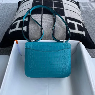 CONSTANCE 18 (MINI) MATTE MISSISSIPPIENSIS ALLIGATOR LEATHER BLEU PAON WITH PALLADIUM HARDWARE (PHW) - 2