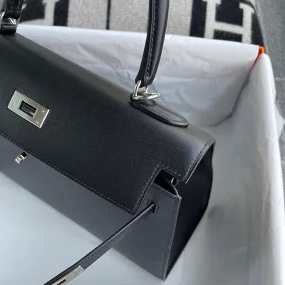 KELLY 32 BLACK BOX CALF LEATHER WITH PALLADIUM HARDWARE (PHW) - 3