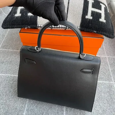KELLY 32 BLACK BOX CALF LEATHER WITH PALLADIUM HARDWARE (PHW) - 2