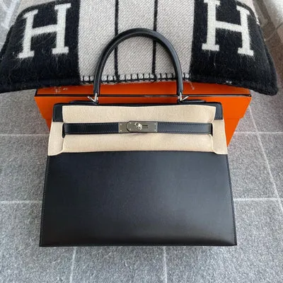 KELLY 32 BLACK BOX CALF LEATHER WITH PALLADIUM HARDWARE (PHW) - 1