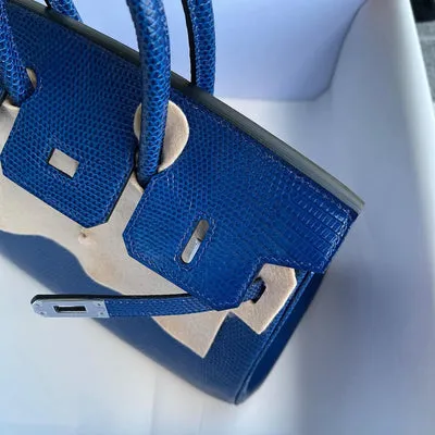 BIRKIN 25 LIZARD LEATHER 7T BLUE ELECTRIC WITH PALLADIUM HARDWARE (PHW) - 4