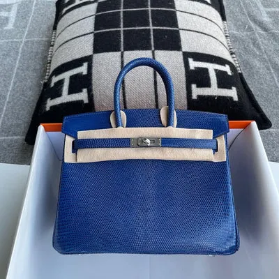 BIRKIN 25 LIZARD LEATHER 7T BLUE ELECTRIC WITH PALLADIUM HARDWARE (PHW) - 1