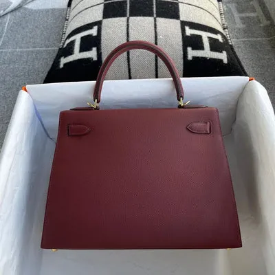 KELLY 28 EPSOM LEATHER ROUGE H WITH GOLD HARDWARE (GHW) - 2
