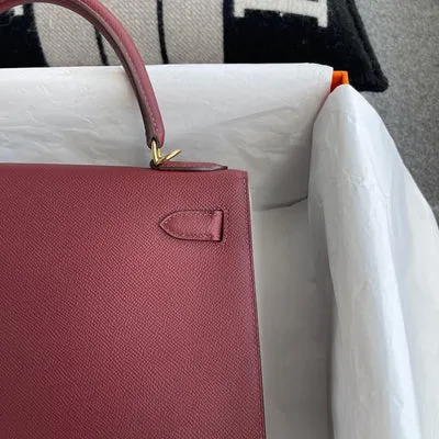 KELLY 28 EPSOM LEATHER ROUGE H WITH GOLD HARDWARE (GHW) - 3