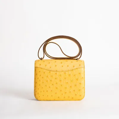CONSTANCE 18 (MINI) OSTRICH LEATHER JAUNE AMBRE WITH GOLD HARDWARE (GHW) - 2