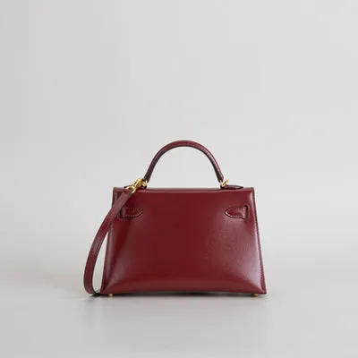 MINI KELLY II (20) BOX CALF LEATHER ROUGE H WITH GOLD HARDWARE (GHW) - 3