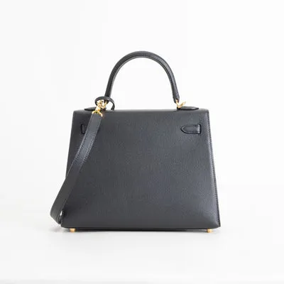 KELLY 25 EPSOM LEATHER NOIR (BLACK) WITH GOLD HARDWARE (GHW) - 3