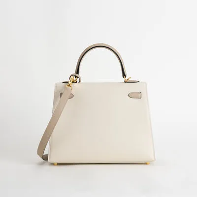 KELLY 25 EPSOM LEATHER HORSESHOE STAMP (HSS) BI-COLOR CRAIE & TRENCH WITH GOLD HARDWARE (GHW) - 3