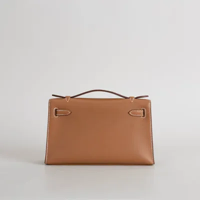KELLY POCHETTE SWIFT LEATHER GOLD WITH GOLD HARDWARE (GHW) - 3