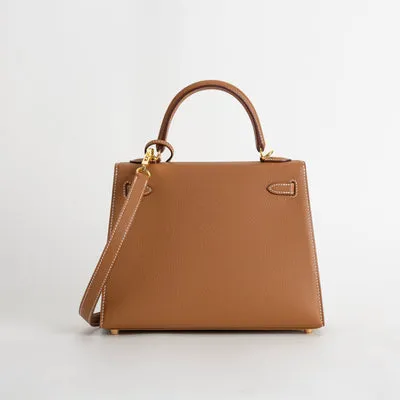 KELLY 25 EPSOM LEATHER GOLD WITH GOLD HARDWARE (GHW) - 3
