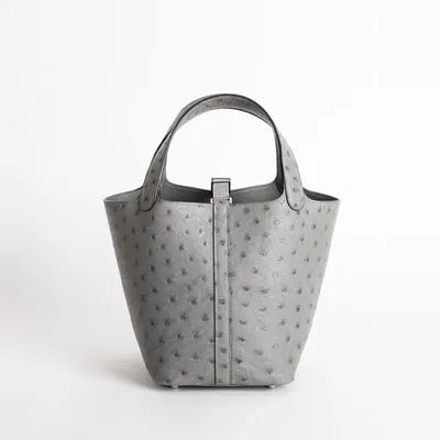 PICOTIN 18 LOCK OSTRICH LEATHER GRIS MEYER WITH PALLADIUM HARDWARE (PHW) - 2