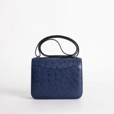 CONSTANCE 18 (MINI) OSTRICH LEATHER BLEU SAPHIR WITH PALLADIUM HARDWARE (PHW) - 2