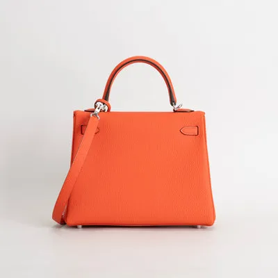 KELLY 25 TOGO LEATHER FEU ORANGE WITH PALLADIUM HARDWARE (PHW) - 3