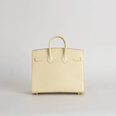BIRKIN 20 (SELLIER SHAPE) MATTE MISSISSIPPIENSIS ALLIGATOR LEATHER VANILLA WITH GOLD HARDWARE (GHW) - 3