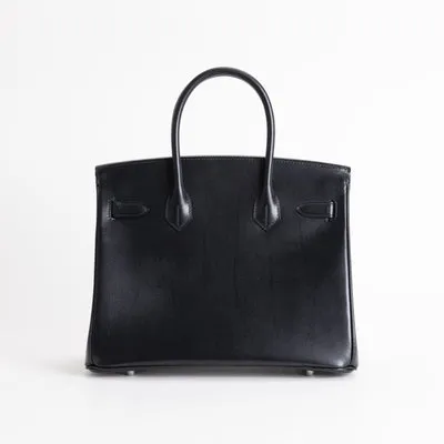 BIRKIN 30 BLACK BOX CALF LEATHER WITH PALLADIUM HARDWARE (PHW) - 3