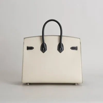 BIRKIN 25 EPSOM LEATHER (SELLIER SHAPE) HORSESHOE STAMP (HSS) BI-COLOR NATA & NOIR (BLACK) WITH PALLADIUM HARDWARE (PHW) - 3