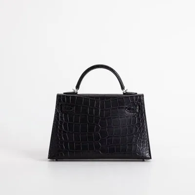 MINI KELLY II (20) MATTE MISSISSIPPIENSIS ALLIGATOR LEATHER NOIR (BLACK) WITH PALLADIUM HARDWARE (PHW) - 3