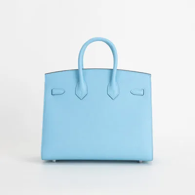 BIRKIN 25 EPSOM LEATHER (SELLIER SHAPE) CELESTE WITH PALLADIUM HARDWARE (PHW) - 3