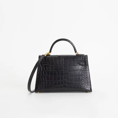 MINI KELLY II (20) MATTE MISSISSIPPIENSIS ALLIGATOR LEATHER NOIR (BLACK) WITH GOLD HARDWARE (GHW) - 2