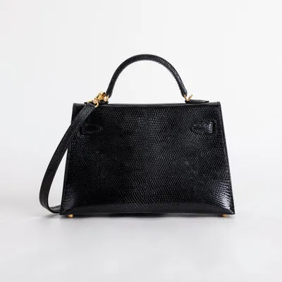 MINI KELLY II (20) LIZARD LEATHER NOIR (BLACK) WITH GOLD HARDWARE (GHW) - 2