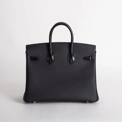 BIRKIN 25 TOUCH LIZARD LEATHER & TOGO LEATHER NOIR (BLACK) WITH PALLADIUM HARDWARE (PHW) - 2