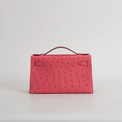 KELLY POCHETTE OSTRICH LEATHER ROSE TYRIEN WITH GOLD HARDWARE (GHW) - 3