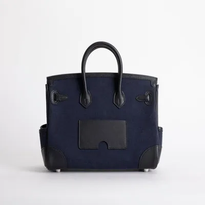BIRKIN 25 CARGO CANVAS & SWIFT LEATHER BLEU MARINE WITH PALLADIUM HARDWARE (PHW) - 2