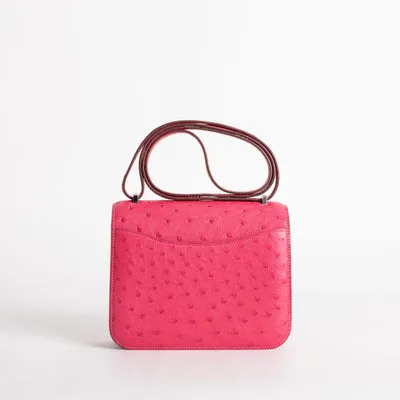 CONSTANCE 18 (MINI) OSTRICH LEATHER ROSE TYRIEN WITH PALLADIUM HARDWARE (PHW) - 2