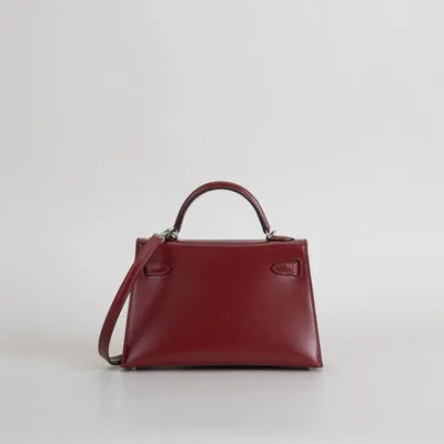 MINI KELLY II (20) BOX CALF LEATHER ROUGE H WITH PALLADIUM HARDWARE (PHW) - 3