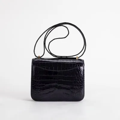 CONSTANCE 18 (MINI) SHINY MISSISSIPPIENSIS ALLIGATOR LEATHER NOIR (BLACK) WITH GOLD HARDWARE (GHW) - 3