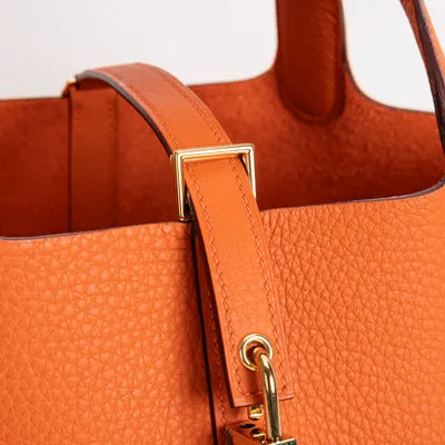 PICOTIN 18 LOCK CLEMENCE LEATHER ORANGE WITH GOLD HARDWARE (GHW) - 4