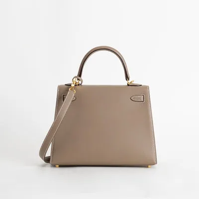 KELLY 25 EPSOM LEATHER ETOUPE WITH GOLD HARDWARE (GHW) - 3