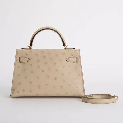 MINI KELLY II (20) OSTRICH LEATHER PARCHEMIN WITH GOLD HARDWARE (GHW) - 2