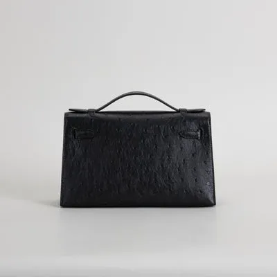 KELLY POCHETTE OSTRICH LEATHER NOIR (BLACK) WITH GOLD HARDWARE (GHW) - 3