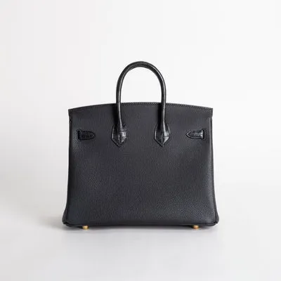 BIRKIN 25 TOUCH MATTE MISSISSIPPIENSIS ALLIGATOR LEATHER & TOGO LEATHER NOIR (BLACK) WITH GOLD HARDWARE (GHW) - 2